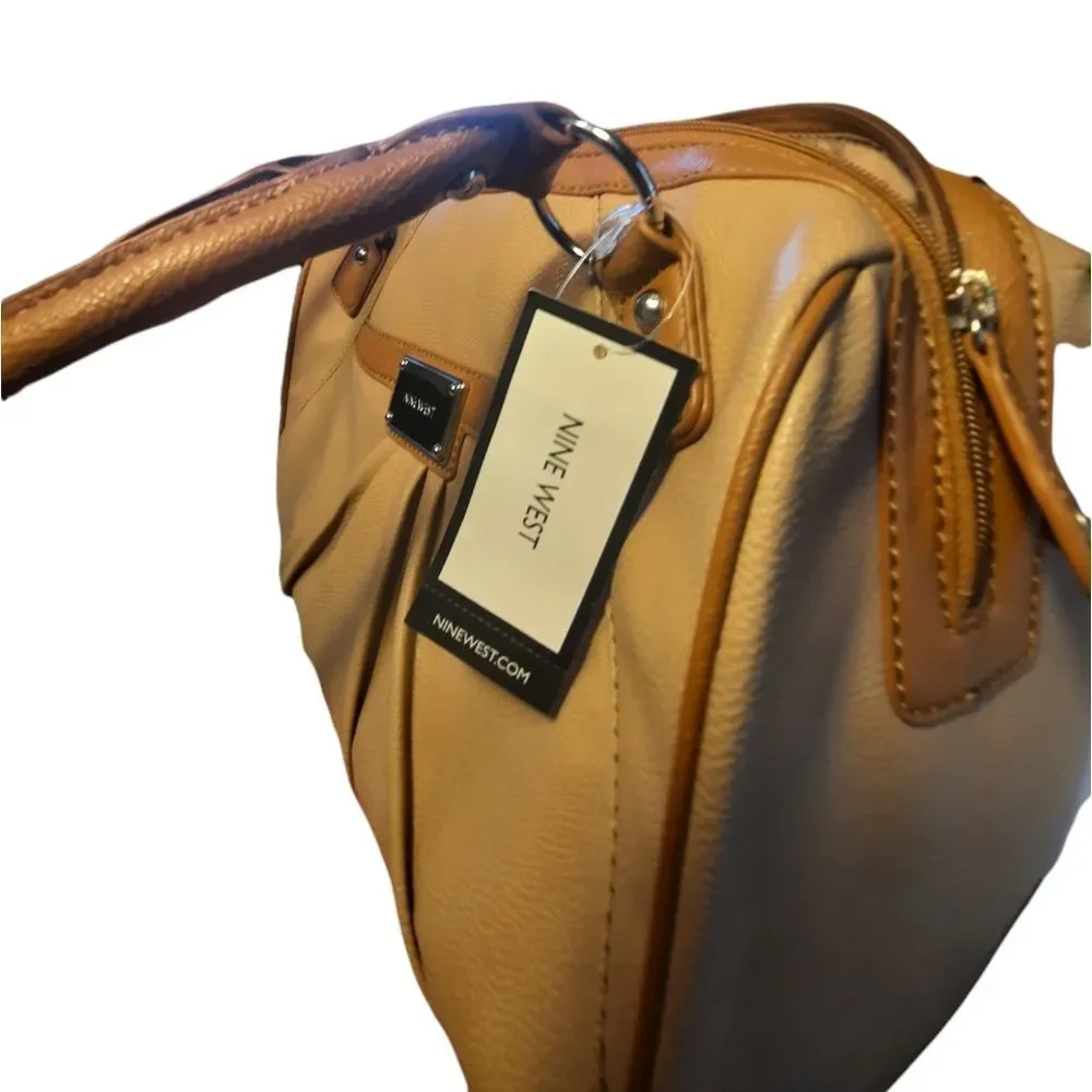 Nine West Handbag Clockwork Satchel Beige Brown Womens